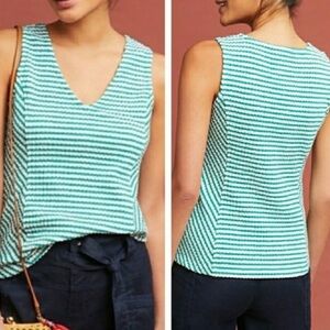 Anthropologie Teal and White Striped Tank Top